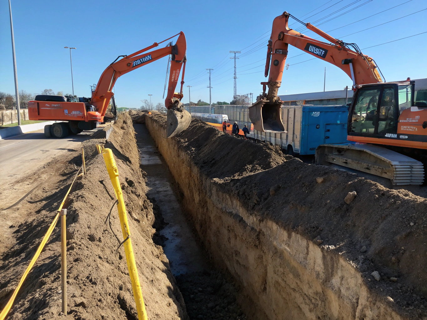 Heavy excavation equipment preparing drilled caisson telecom foundation