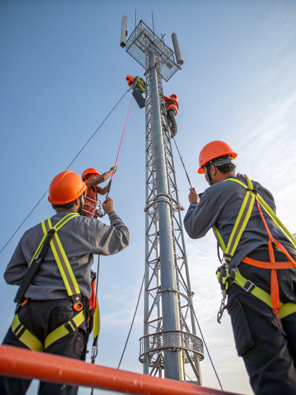 Berezina telecom leadership and tower climbing crew on site