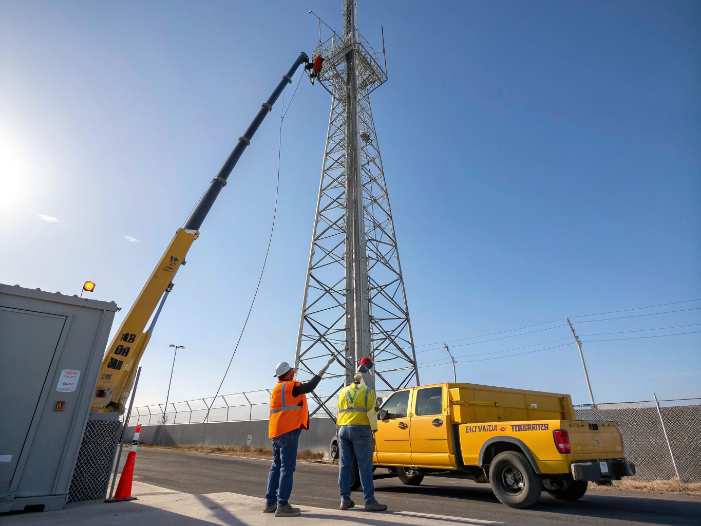 Telecom technician performing high precision 5G tower installation and safety rigging